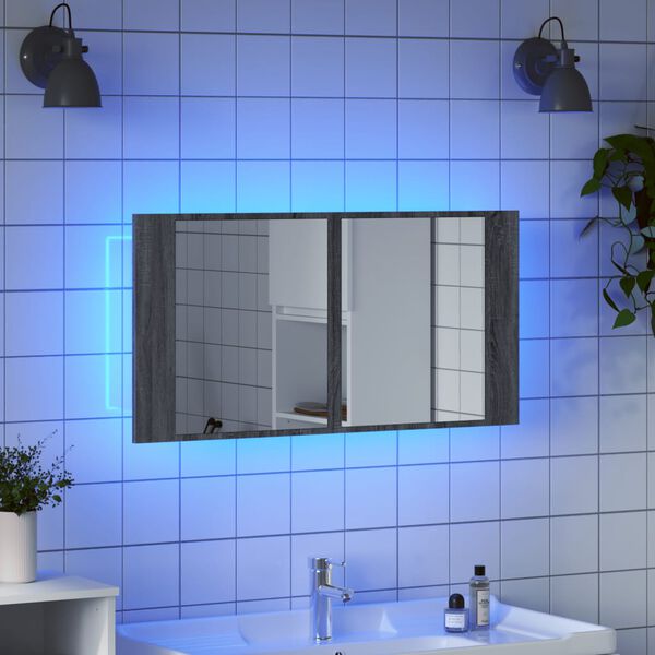 vidaXL LED Bathroom Mirror Cabinet Grey Sonoma 90x12x45 cm Acrylic