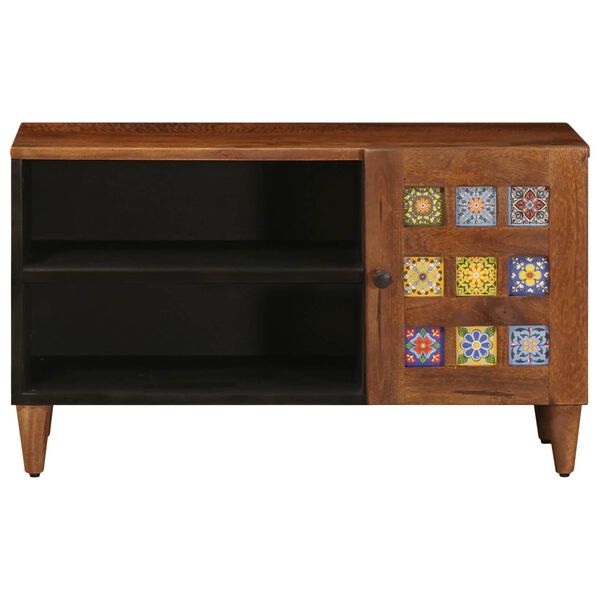 vidaXL TV Cabinet with Door Walnut 80 x 31.5 x 46 cm Solid Mango Wood