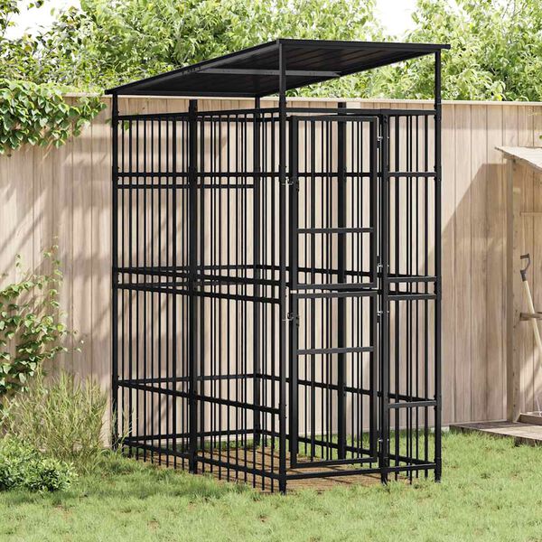 vidaXL Outdoor Dog Kennel with Roof Steel 1.84 m&sup2;