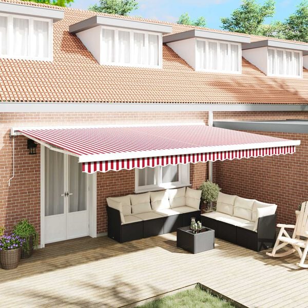 vidaXL Retractable Awning Red and white 500 x 300 cm Fabric, Metal