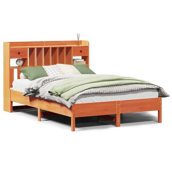 vidaXL Bookcase Bed without Mattress Wax Brown 135x190 cm Double Solid Wood Pine