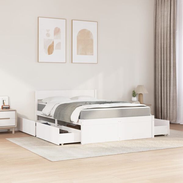 vidaXL Bed with Drawers and Mattress White 120x200 cm Solid Wood Pine