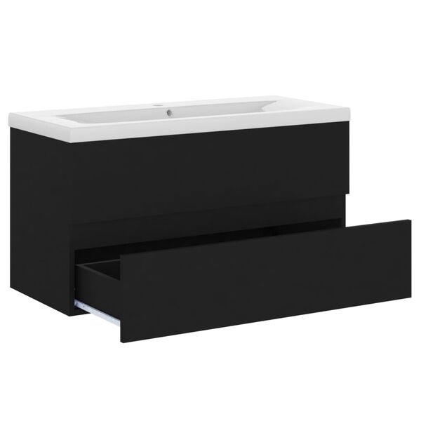 vidaXL Sink Cabinet with Built-in Basin Black Engineered Wood