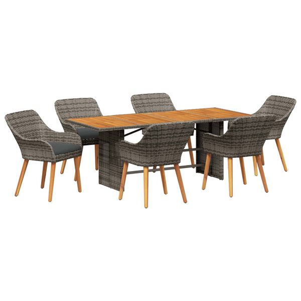vidaXL Garden Dining Set with Cushion 7 pcs Grey and brown Poly Rattan