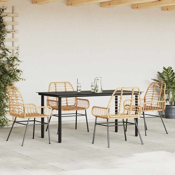 vidaXL 5 Piece Garden Dining Set Brown Poly Rattan Glass