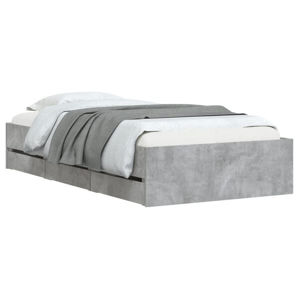 vidaXL Bed Frame with Drawers without Mattress Concrete Grey 90x190 cm Single