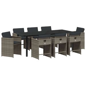 vidaXL Garden Dining Set 9 pcs Grey Poly Rattan