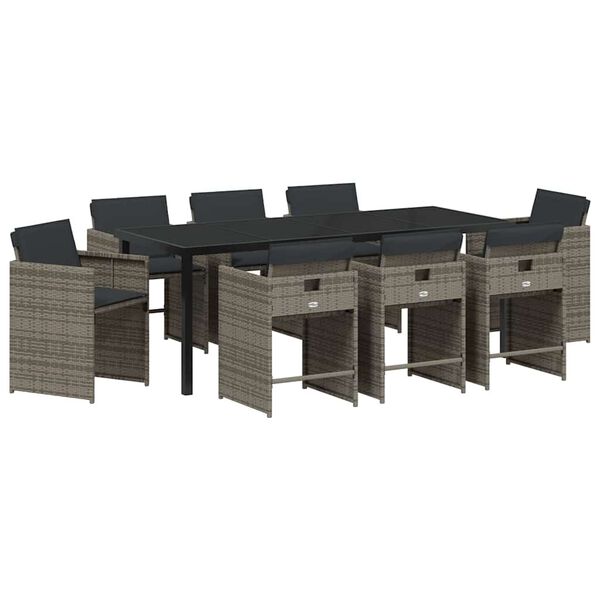 vidaXL Garden Dining Set 9 pcs Grey Poly Rattan