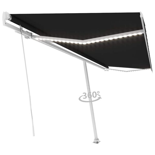vidaXL Manual Retractable Awning with LED 500x300 cm Anthracite