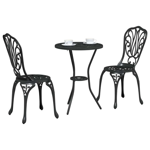 vidaXL Garden Bistro Set 3 pcs Black Aluminium