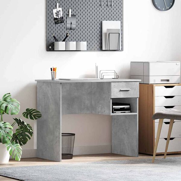vidaXL Desk with Drawer Concrete Grey 90 x 49 x 75 cm Engineered Wood