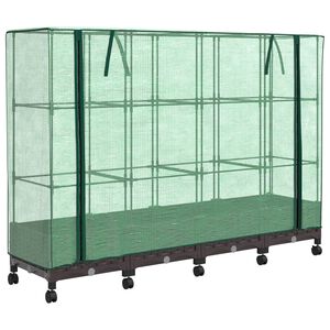 vidaXL Garden Planter with Greenhouse Cover&Wheels 4 pcs Brown PP
