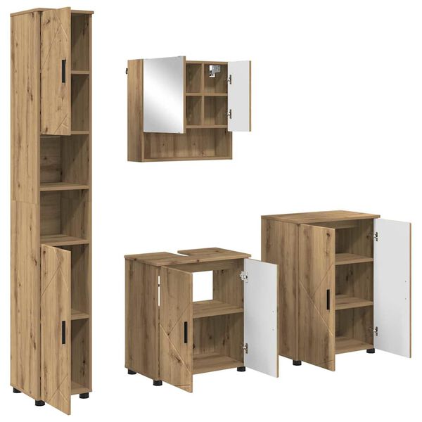 vidaXL Bathroom Furniture Set Wall-mounted with Door 4 pcs Artisan Oak