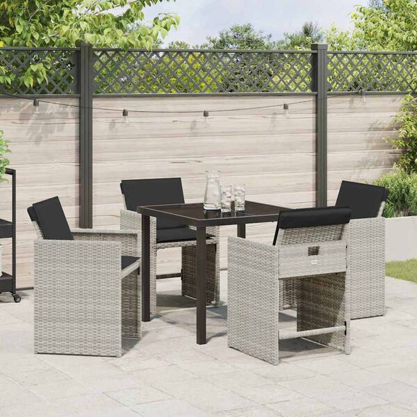 vidaXL Garden Dining Set with Cushion 5 pcs Light Grey Poly Rattan