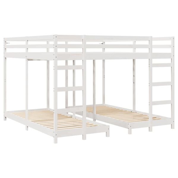 vidaXL Triple Bunk Bed Frame White 200 x 200 cm Solid Pine Wood