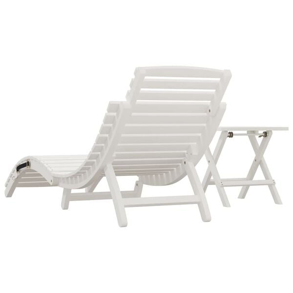 vidaXL Sun Lounger with Table White Solid Wood Acacia