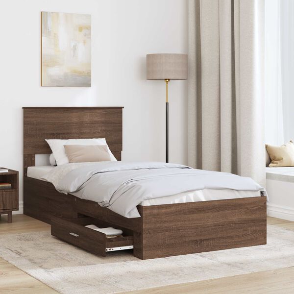 vidaXL Bed Frame Brown Oak and Silver 90 x 190 cm Engineered Wood