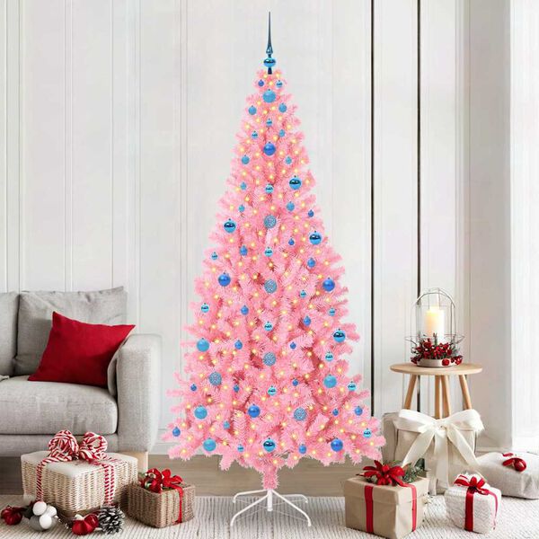 vidaXL Christmas Tree with 300 LEDs with Stand Pink 210 cm PVC