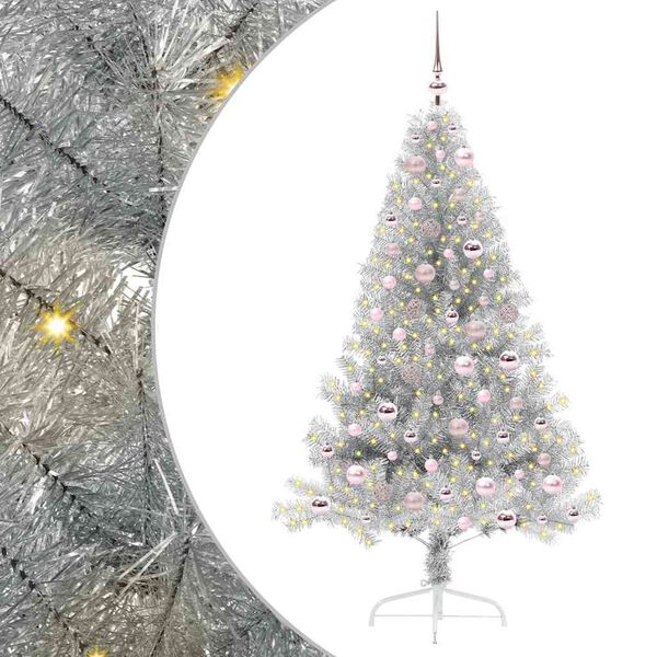 vidaXL Artificial Pre-lit Christmas Tree Silver 180 cm PET