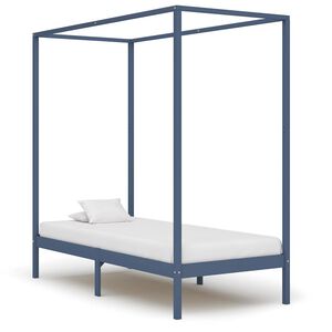 vidaXL Canopy Bed Frame without Mattress Grey Solid Wood 90x200 cm