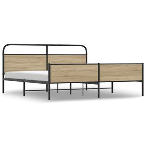 vidaXL Metal Bed Frame without Mattress Smoked Oak 193x203 cm