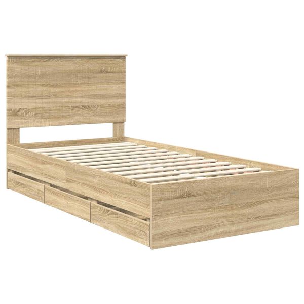 vidaXL Bed Frame with Headboard Sonoma Oak 100 x 200 cm Engineer Wood