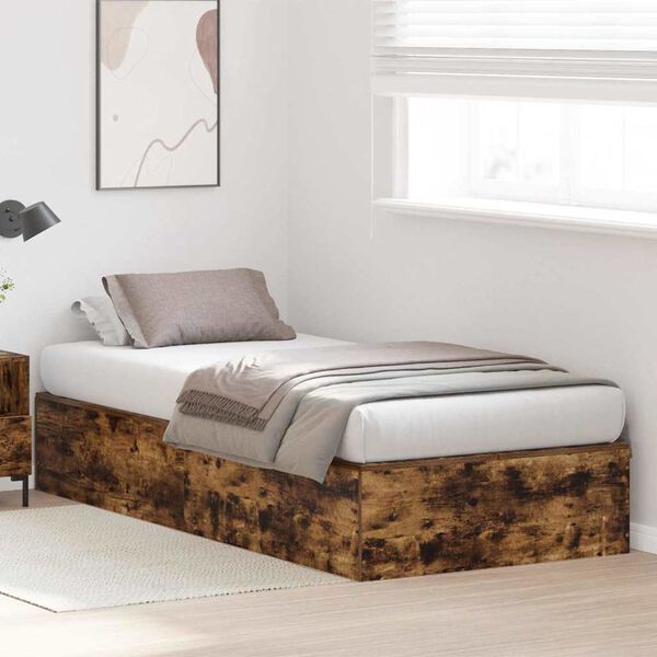vidaXL Storage Bed Frame Smoked Oak 90 x 190 cm Engineered Wood