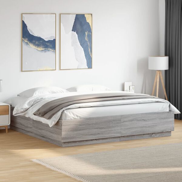 vidaXL Bed Frame without Mattress Grey Sonoma 180x200 cm Super King