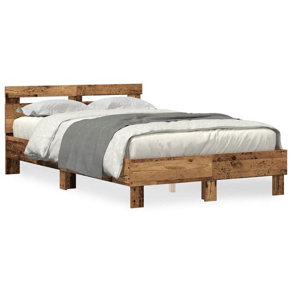 vidaXL Bed Frame with LED Old Wood 120 x 190 cm Engineered Wood