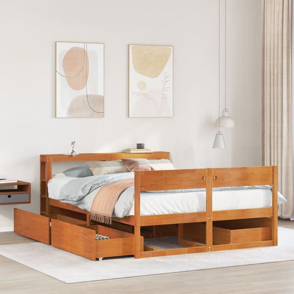 vidaXL Bed Frame without Mattress Wax Brown 135x190 cm Double Solid Wood Pine