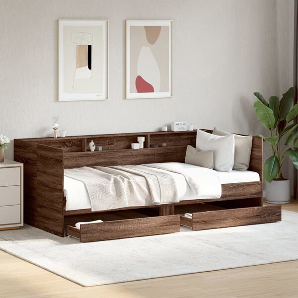 vidaXL Daybed with Drawers without Mattress Brown Oak 90x200 cm