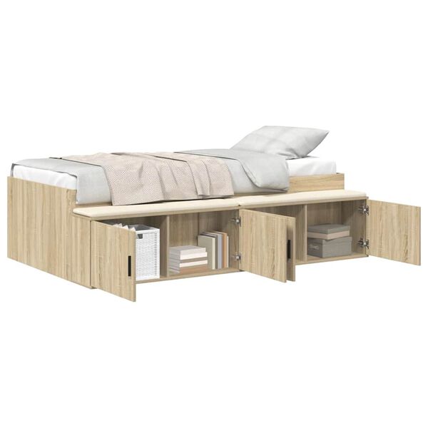vidaXL Storage Bed Frame Sonoma oak 90 x 190 cm Engineered wood