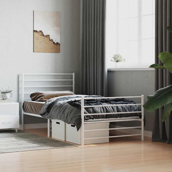 vidaXL Metal Bed Frame without Mattress with Footboard White 80x200cm