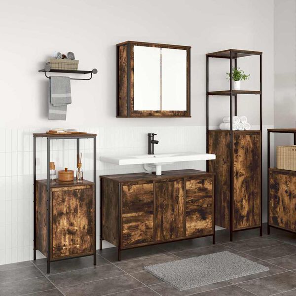 vidaXL Bathroom Furniture Set with Drawer 3 pcs Smoked Oak and Black