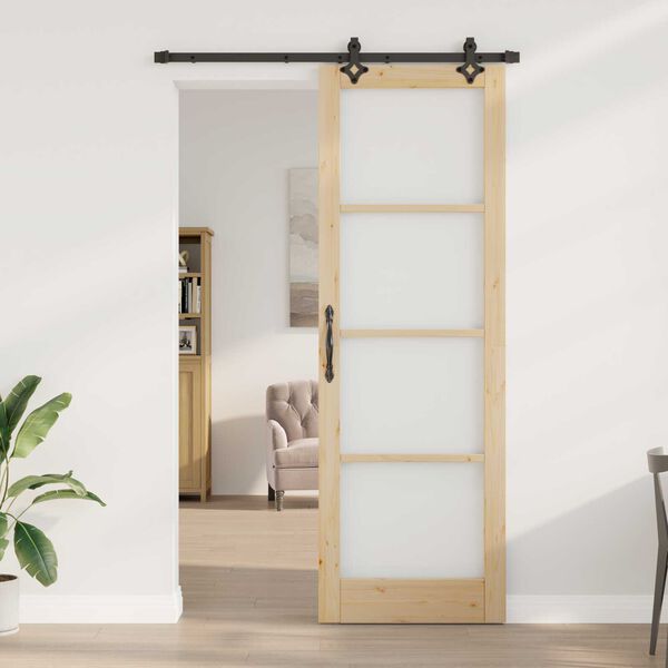 vidaXL Sliding Door Natural 78 x 232 cm Solid Pine Wood and Glass