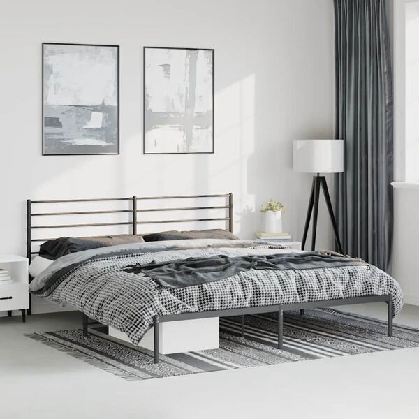 vidaXL Metal Bed Frame without Mattress with Headboard Black 193x203cm