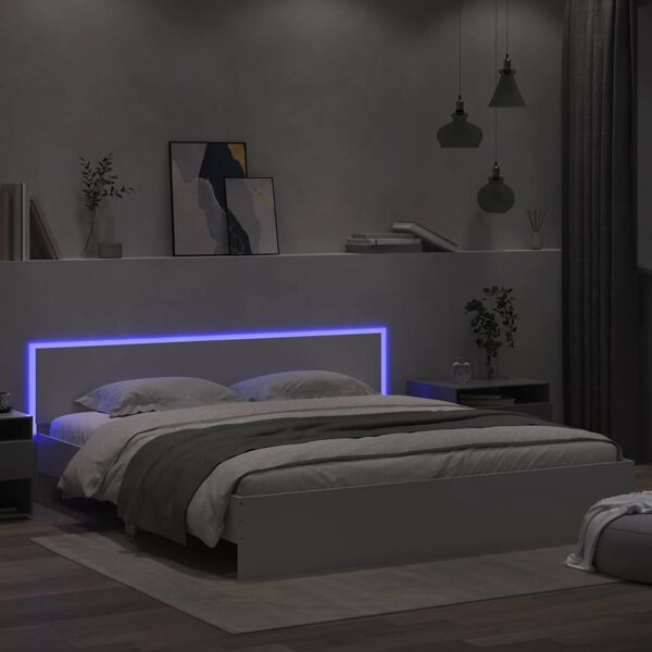 vidaXL Bed Frame with LED without Mattress White 180x200 cm Super King