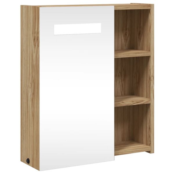 vidaXL Bathroom Mirror Cabinet with LED Light Oak 45x13x52 cm