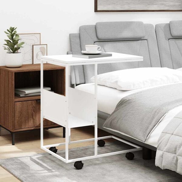 vidaXL Side Table with Wheels White 55x36x63.5 cm Engineered Wood