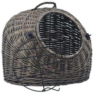 vidaXL Cat Carrier | Grey and black | Natural willow, iron | Medium | Portable