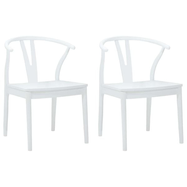 vidaXL Dining Chair 2 pcs White and White Solid Rubber Wood