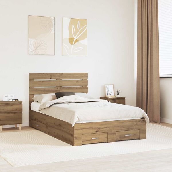 vidaXL Bed Frame with Drawer with Headboard Manual Engineered Wood