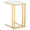 vidaXL Computer Side Table White Marble 50x35x65 cm Tempered Glass
