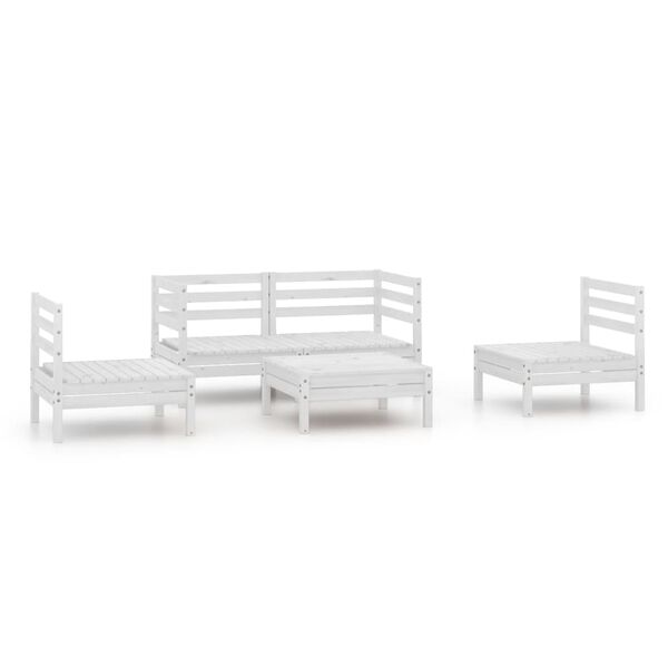 vidaXL 5 Piece Garden Lounge Set White Solid Pinewood