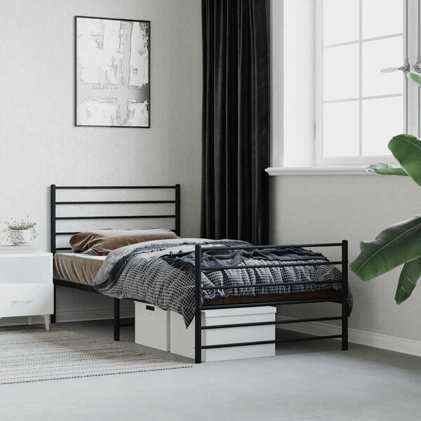vidaXL Metal Bed Frame without Mattress with Footboard Black 107x203cm