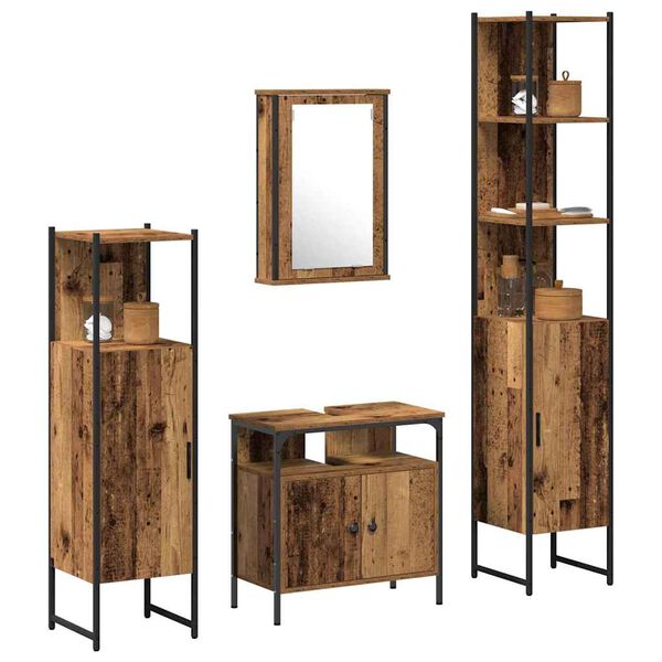 vidaXL Bathroom Furniture Set with Door 4 pcs Old wood Engineered wood