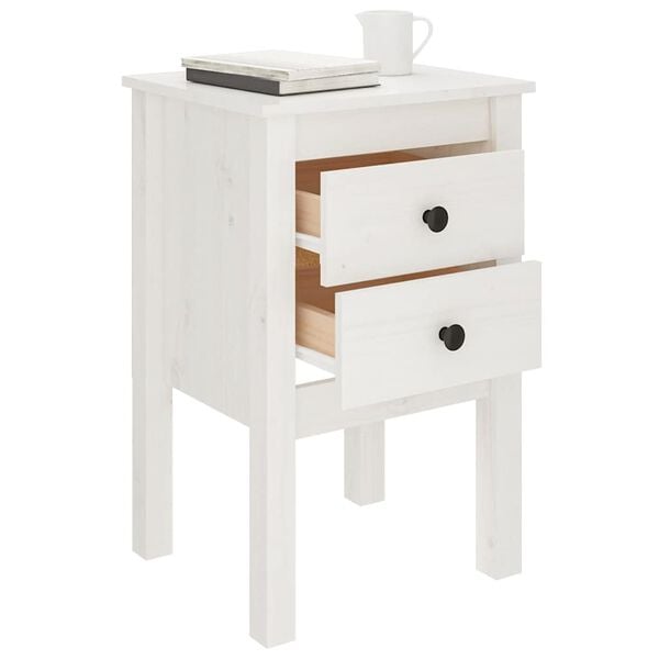 vidaXL Bedside Cabinet White 40x35x61.5 cm Solid Wood Pine