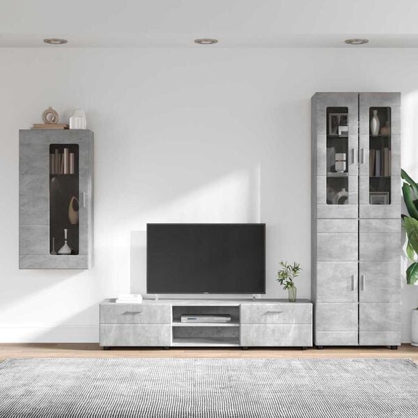 vidaXL TV Cabinet Set with Drawer Concrete Grey Engineered Wood