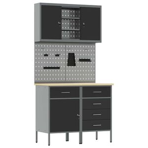 vidaXL Work Cabinet Set with Drawer with Shelf Manual 5 pcs Black