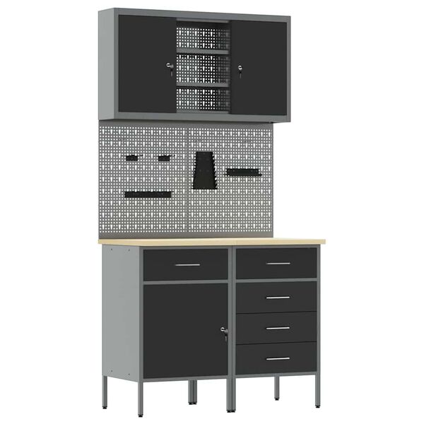 vidaXL Work Cabinet Set with Drawer with Shelf Manual 5 pcs Black